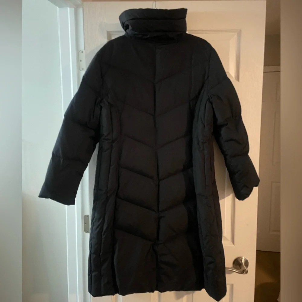 Michael Kors Black Long Quilted Puffer Coat with High Collar